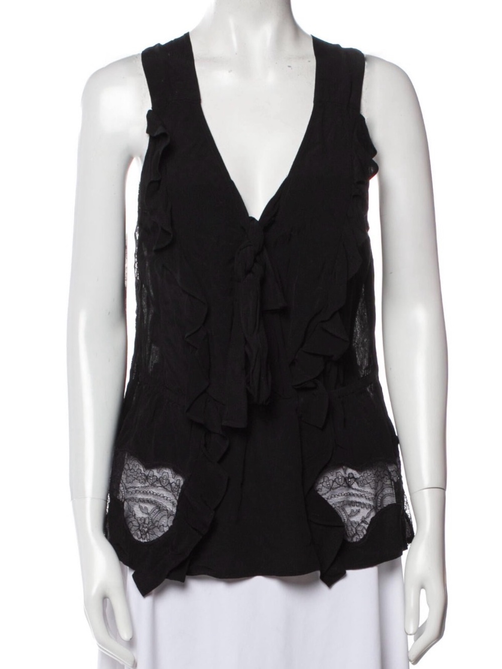 IRO Black Ruffle Lace-Trim Sleeveless Blouse
